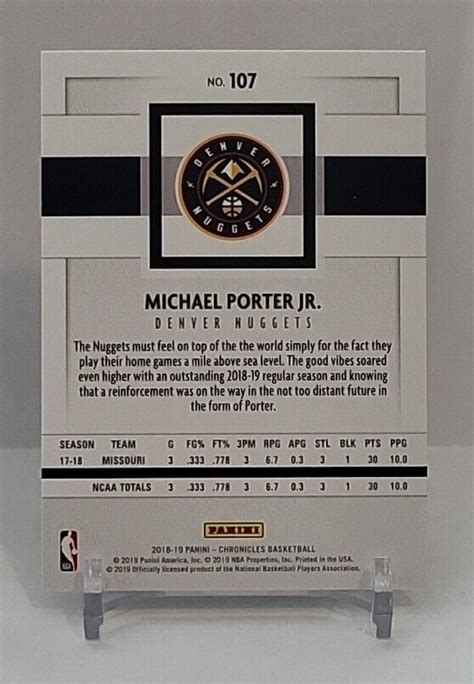 Panini Chronicles Michael Porter Jr Rookie Rc Denver