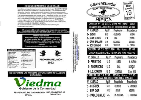 Programa Oficial Del Jockey Club Viedma Domingo 19 De Diciembre