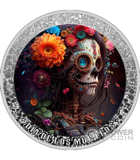 Mechanical Skull Dia De Los Muertos 1 Oz Silver Coin 1000 Francs