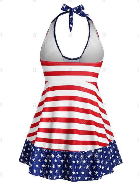 Plus Size Patriotic American Flag Bowknot Halter Tankini Swimwear Swimwear Tankini Halter