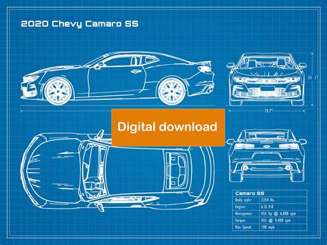 2020 Camaro Ss Blueprint Poster 18x24 Jpeg Image File Etsy