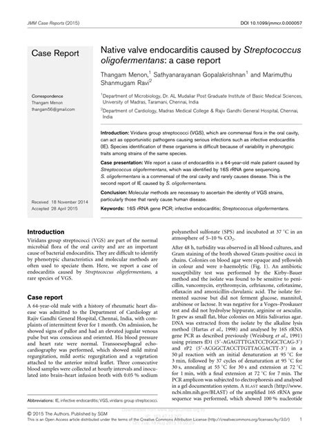 Pdf Native Valve Endocarditis Caused By Streptococcus Oligofermentans A Case Report