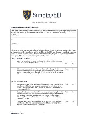 Fillable Online Sunninghillprep Co Staff Disqualification Declaration