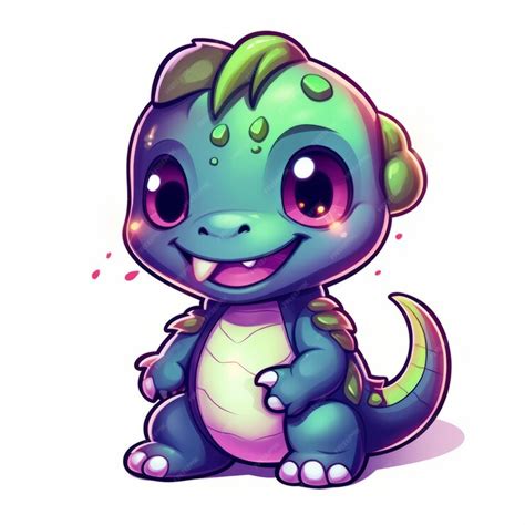 Premium Photo Dino Delight 8k Neon Chibi Cartoons Adorable Stickers