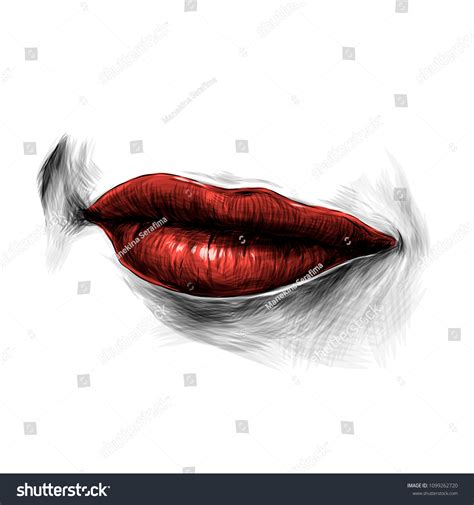 Feminine Lips Red Lipstick Faint Smile Stock Vector Royalty Free