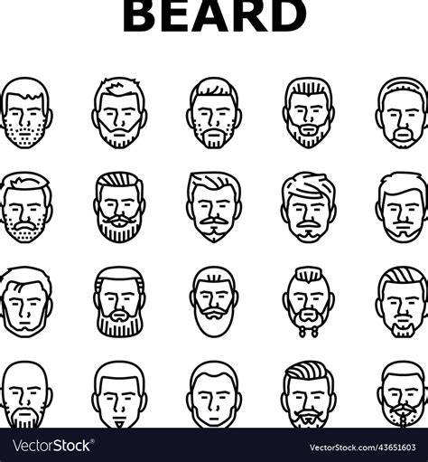 Beard Hair Style Face Male Icons Set Royalty Free Vector