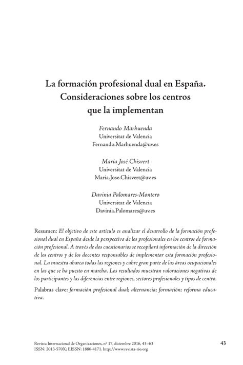 PDF La formación profesional dual en España Consideraciones sobre