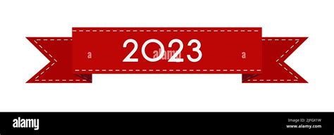 Happy New Year 2023. Red ribbon, pennant with the number 2023 for New Year and Christmas ...