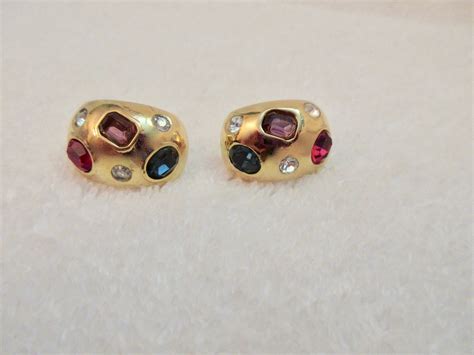 Ciner Emerald Ruby Amethyst Crystal Clip Earrings Vintage Gold Etsy Uk