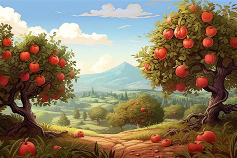 Premium AI Image | Apple trees with ripe fruit vector fall background