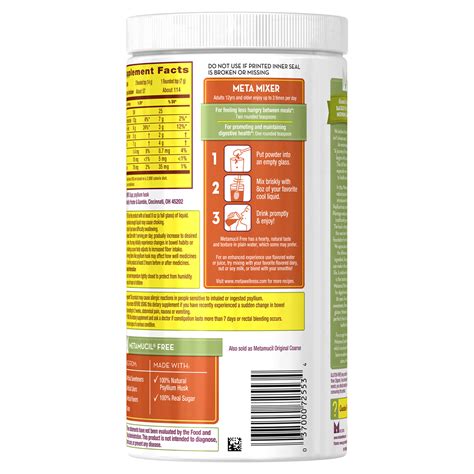 Metamucil Free Fiber Supplement With 100 Natural Psyllium With Sugar