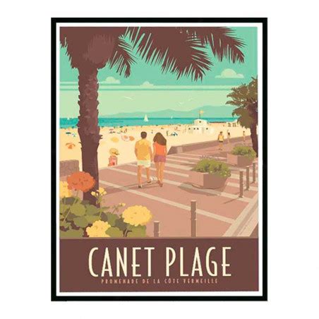 Travel poster vintage Canet plage promenade de la côte Vermeille