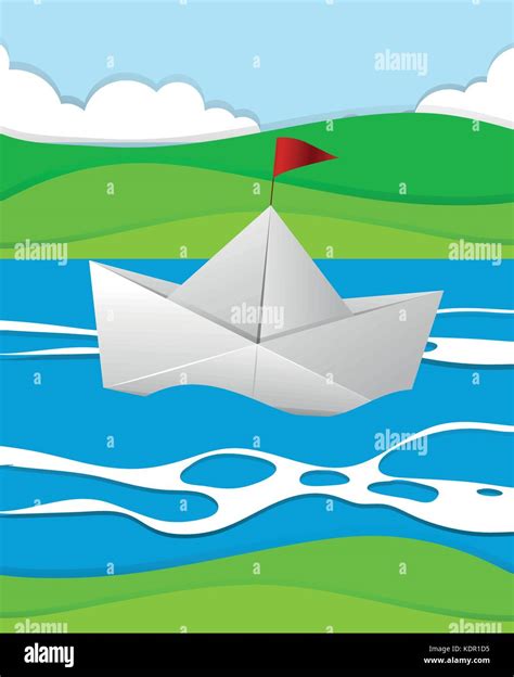 Paper Boat Floating In The River Illustration Stock Vector Image And Art