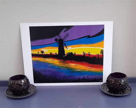 Windmill Sunset. Norfolk Broads. - CAUGHT ON CANVAS. 0790 3311228