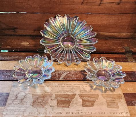 Bowls Clear Iridescent Celestial Federal Glass Company Vintage Etsy