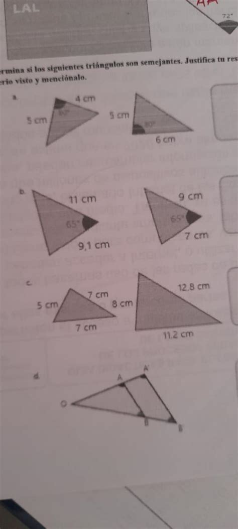 Determina Si Los Siguientes Tri Ngulos Son Semejantes Justifica Tu