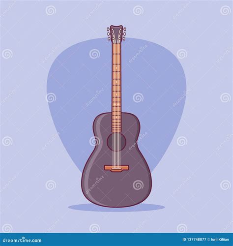 Black Acoustic Guitar Flat Line Icon Vector Illustration Stock Vector