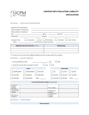 Fillable Online Application For Contractors Pollution Liability