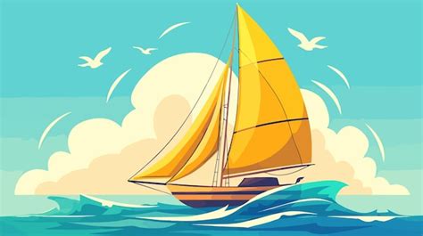 Una pintura de un velero con las palabras vela en él Vector Premium