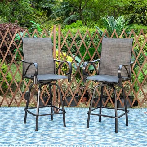 Phi Villa Gray Swivel Metal Frame Outdoor Bar Stools 2 Pack Thd Pv