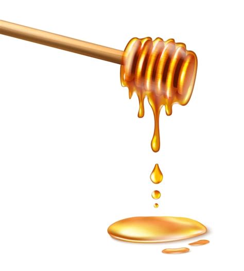 Premium Vector Honey Comb Wooden Spoon In Honey And Drops Of Honey