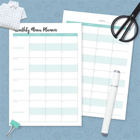 Blank Monthly Menu Template