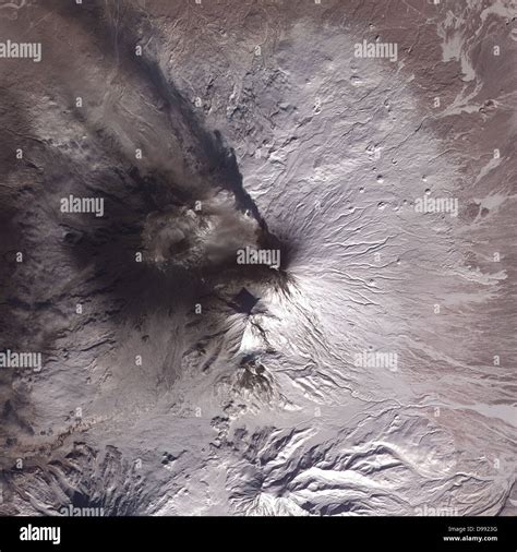 Satellite Image Of Eruption Of Kliuchevskoi Or Klyuchevskaya Sopka Volcano Kamchatka Peninsula