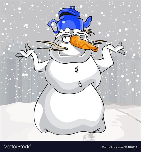 Cartoon funny snowman with teapot on his head Vector Image