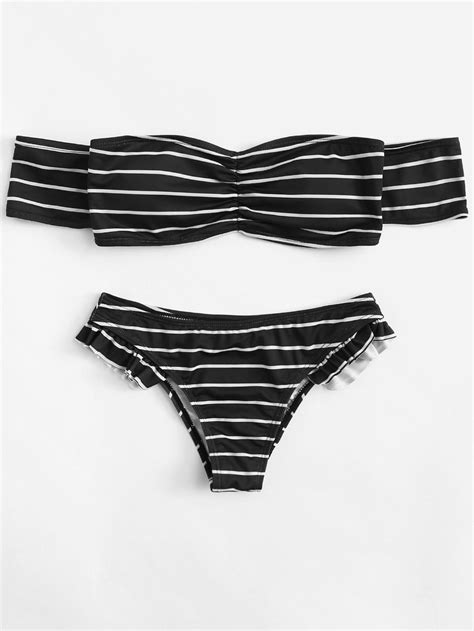 Off The Shoulder Striped Bikini Set SheIn Sheinside Bikinis