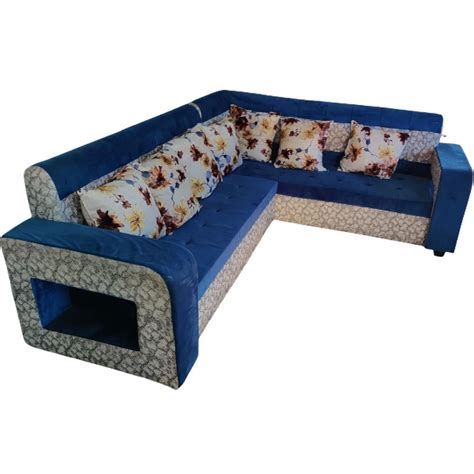 7 Seater Leather Blue L Shape Wooden Sofa Without Lounger At Rs 45000