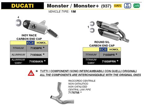 71939prn Silenziatore Round Sil Arrow Titanio Dark Carbonio Omologato Ducati Monster 937 21 22