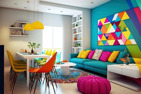 Premium Photo | Modern living room in bright colors