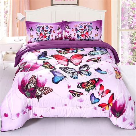 Wowelife Butterfly Bedding Comforter Set Queen 5 Piece Butterfly Bedding Set Pink