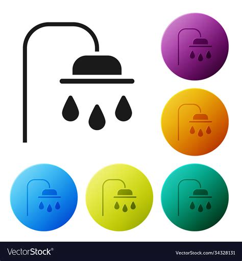 Black Shower Head With Water Drops Flowing Icon Vector Image