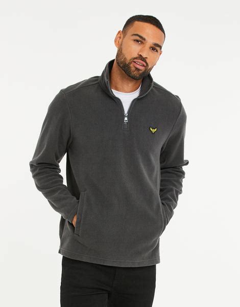 Mens Charcoal Grey Outdoors Quarter Zip Pullover Fleece Sweatshirt Threadbare