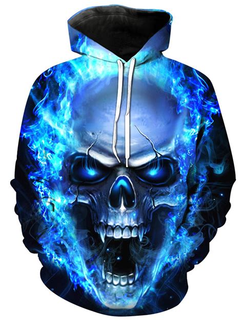 [31 Off] 3d Flame Skull Print Pullover Hoodie Rosegal