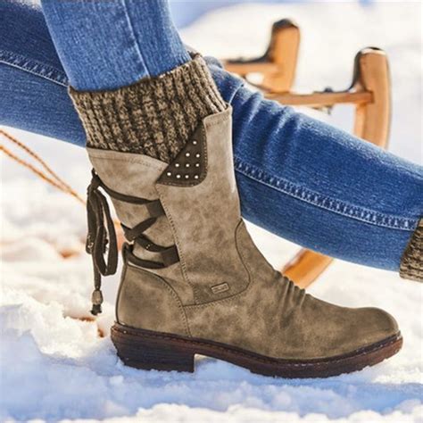 2021 Women Winter Mid-Calf Boot, Flock Winter Shoes, Ladies Fashion ...