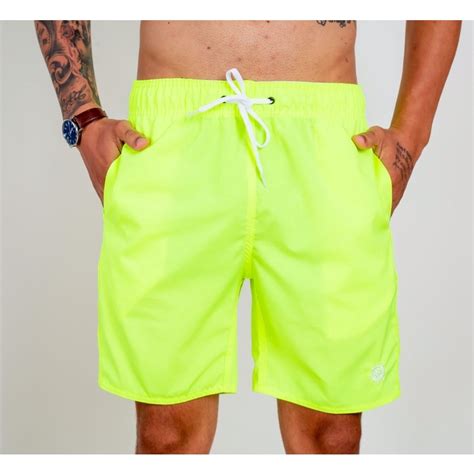 Shorts Mauricinho Tactel Elastano Liso Verde Neon Moda Praia Shorts