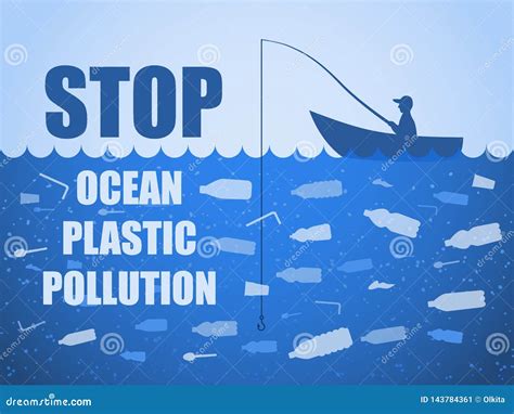 Stop Ocean Plastic Pollution Ecological Poster With Text Fisherman