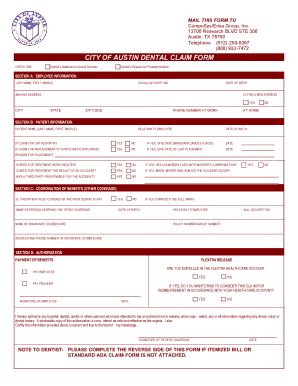 Fillable Online Austintexas City Of Austin Dental Claim Form