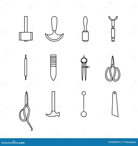 Leather Hand Craft Tool Icon Set Outline Style Stock Vector