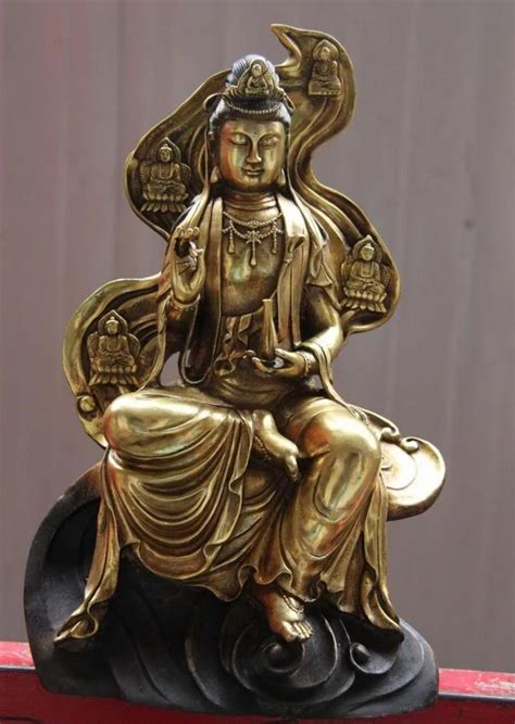 Usps To Usa S3604 Tibet Copper Bronze Gild Crescent Guan Yin Kwan Yin Boddhisattva Goddess