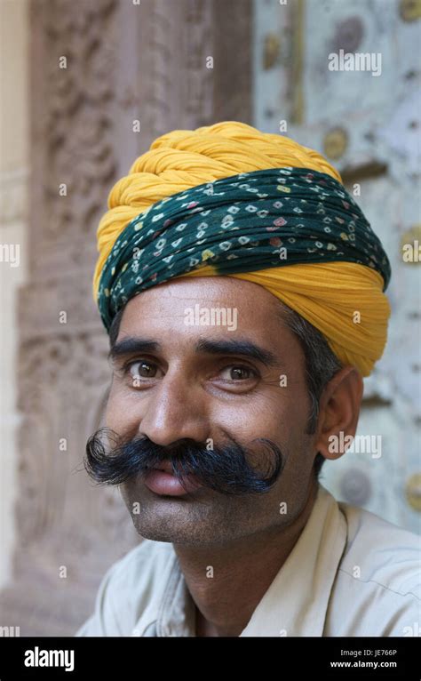 India Rajasthan Jodhpur Man With Turban Portrait Stock Photo Alamy