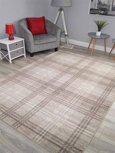 Glendale Beige Taupe Tartan Rug Rugs Supermarket