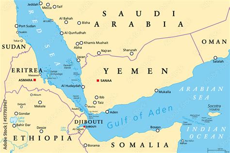 Vetor De Gulf Of Aden Area Political Map Deepwater Gulf Between Yemen