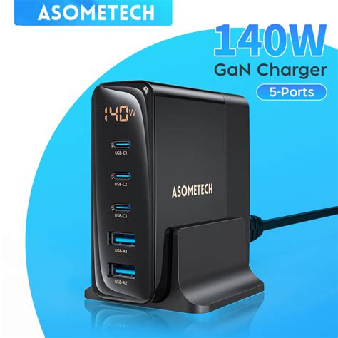 Asometech 140w อะแดปเตอร์แปลงไฟ Usb 5พอร์ตแล็ปท็อป Type C ชาร์จเร็ว Pd Pps ตัวชาร์จไฟสำหรับ