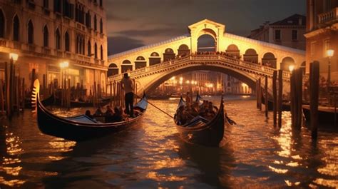 Premium AI Image | Romantic gondola ride near the iconic Rialto Bridge ...