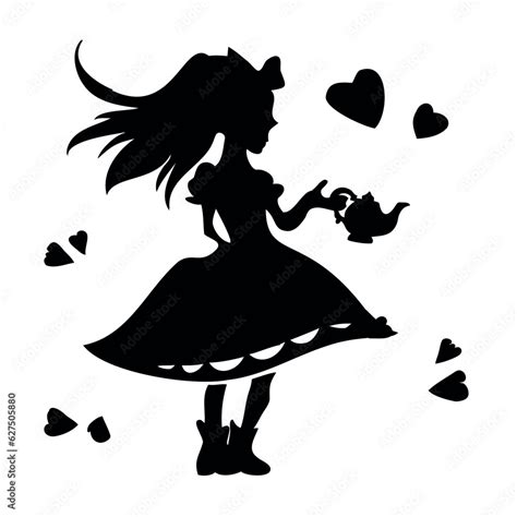 Silhouette Of A Girl From The Fairy Tale Alice In Wonderland Vector