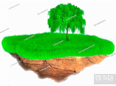 3d Little Flying Grass Island With A Tree Stock Photo Picture And Low