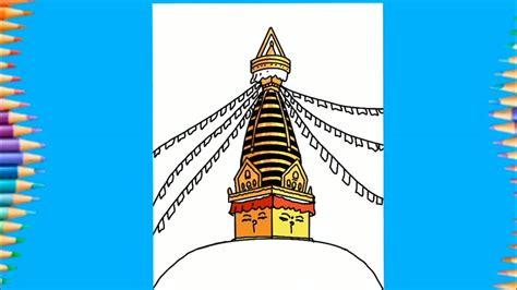 How To Draw Swoyambhu Stupa Buddist Temple Drawing Step By Step